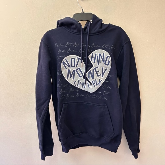 Retro Label Broken But Not Broke navy hoodie size medium - Picture 2 of 9